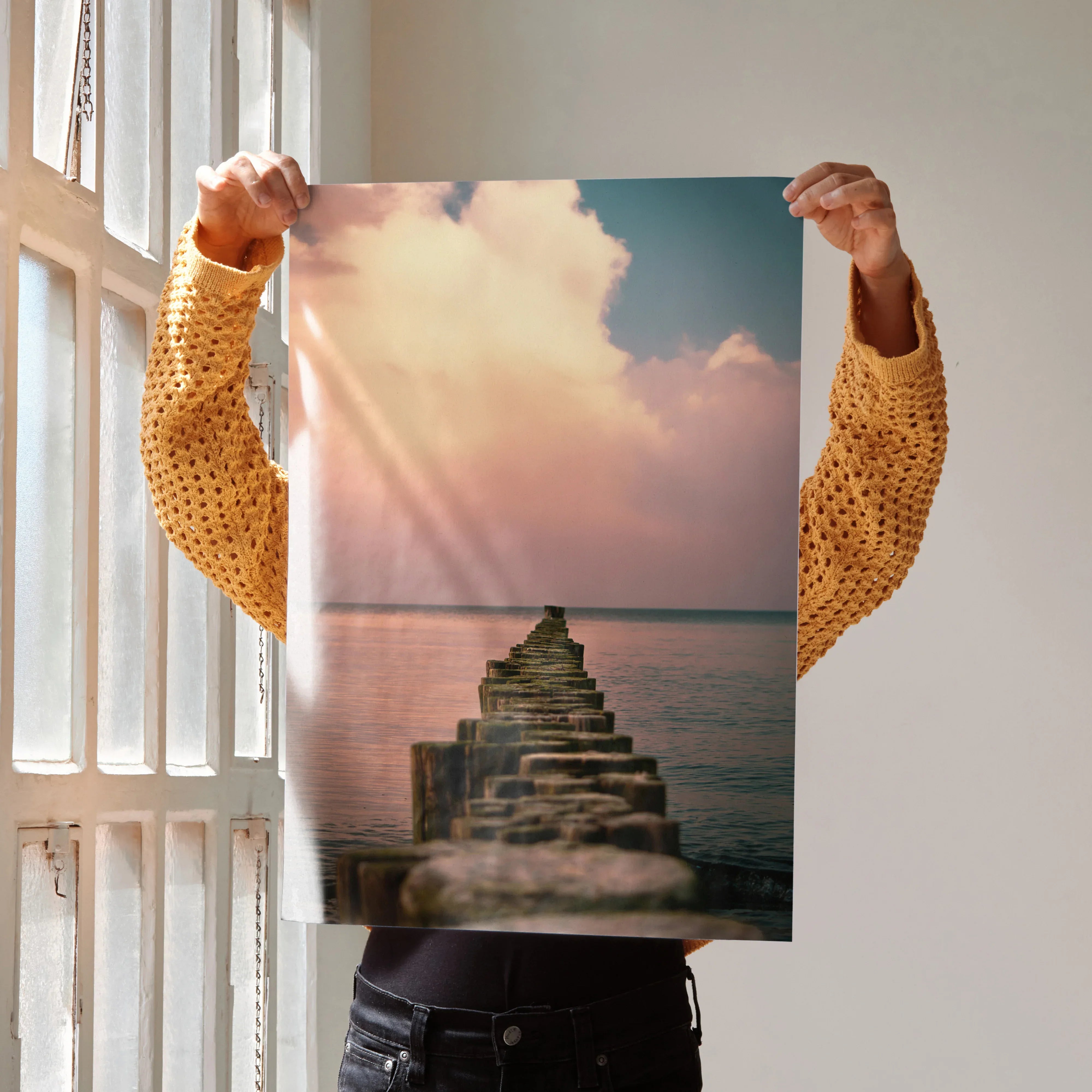 Serene Ocean Sunset Beach Art Print Poster | Vertical - Throttle Designs