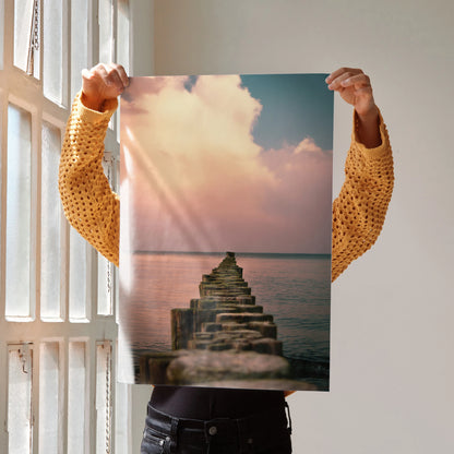 Serene Ocean Sunset Beach Art Print Poster | Vertical - Throttle Designs