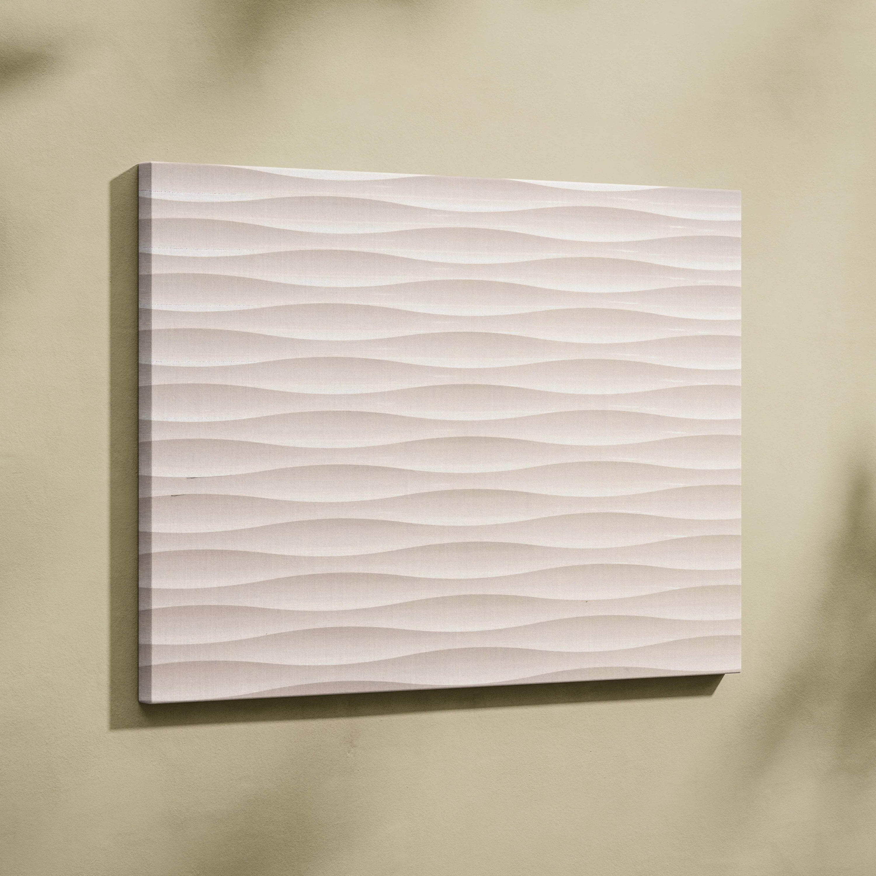 Sleek off-white 3D wavy wall panel with minimalist beige wave texture and soft shadows