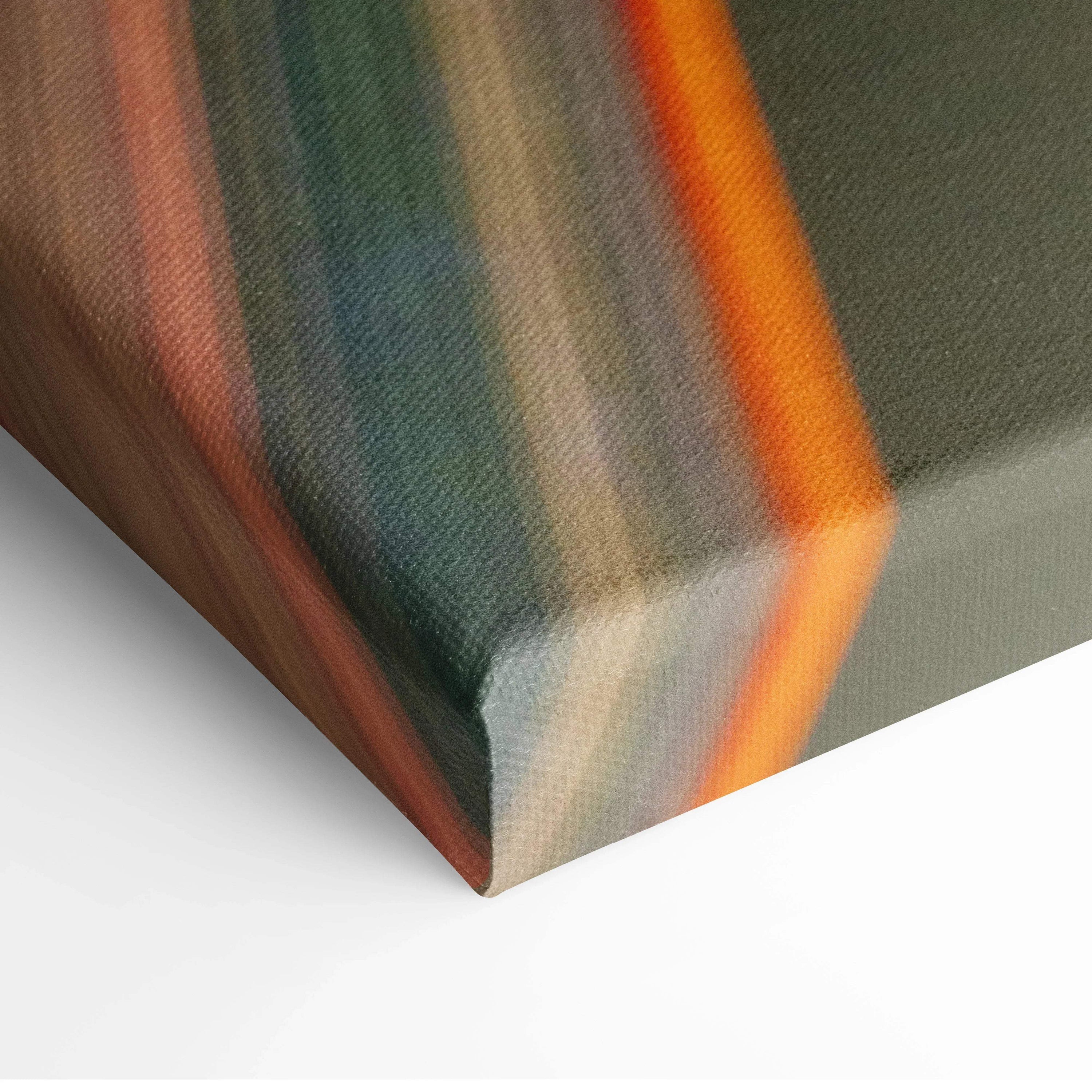 Abstract macro leaf canvas print with teal coral gold green stripes