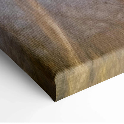 Rich dark brown wooden cutting board with natural grain on serene forest art