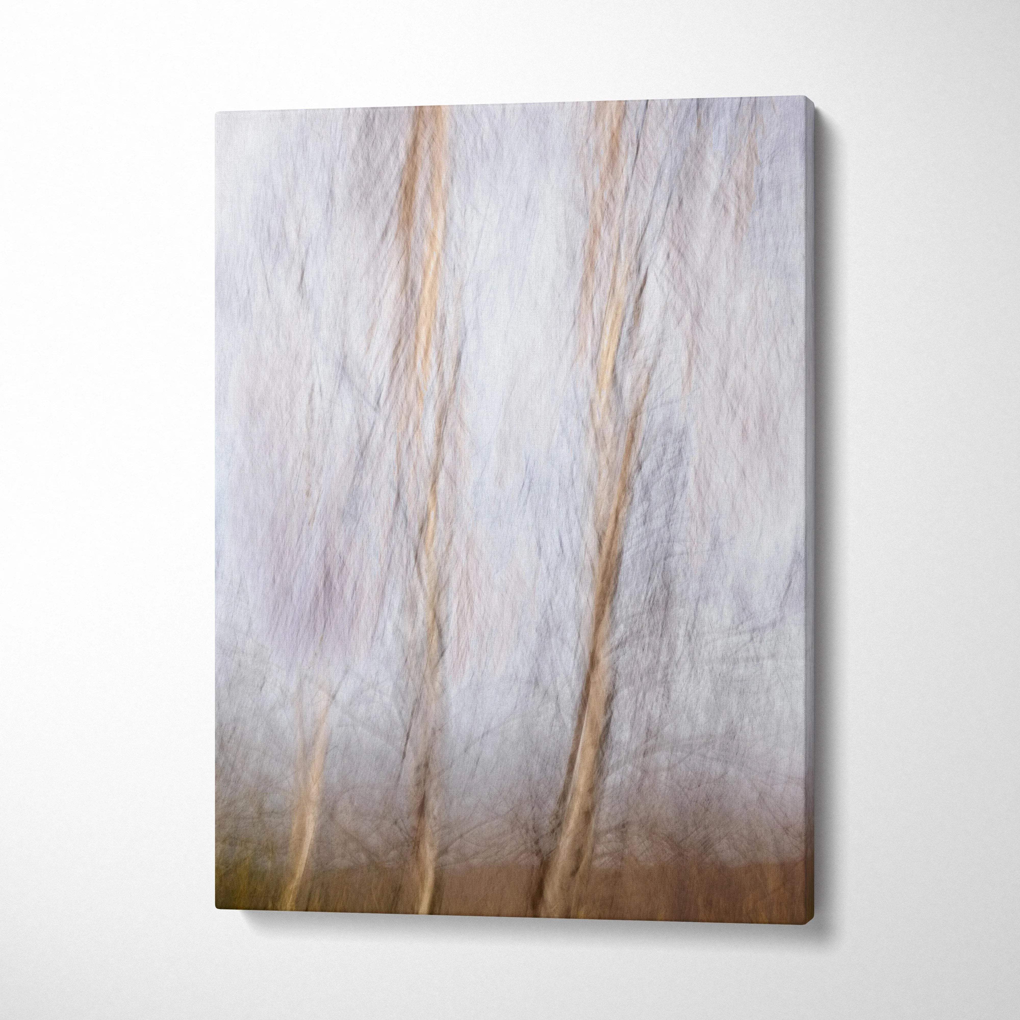 Abstract beige gray vertical streaks forest motion blur canvas art