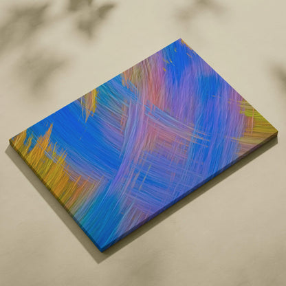 Vibrant abstract canvas wall art with blue purple pink gold diagonal streaks