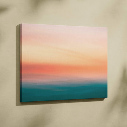 Minimalist abstract seascape sunset gradient canvas in peach coral teal