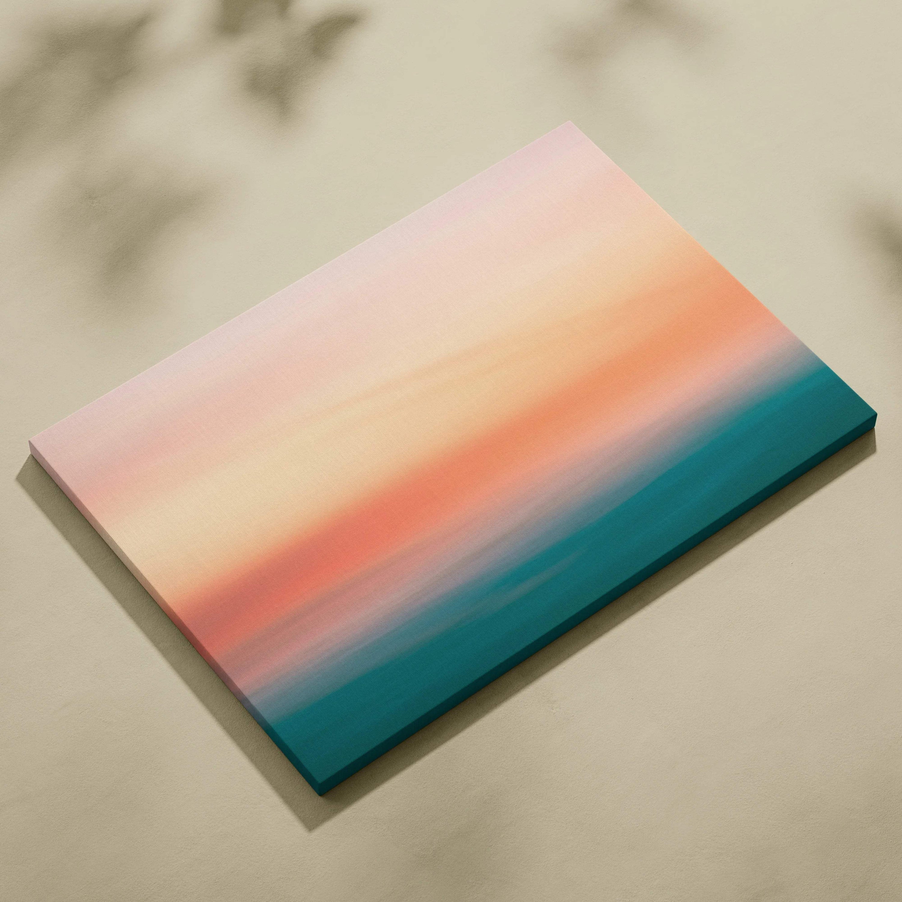 Minimalist abstract seascape sunset gradient canvas in peach coral teal