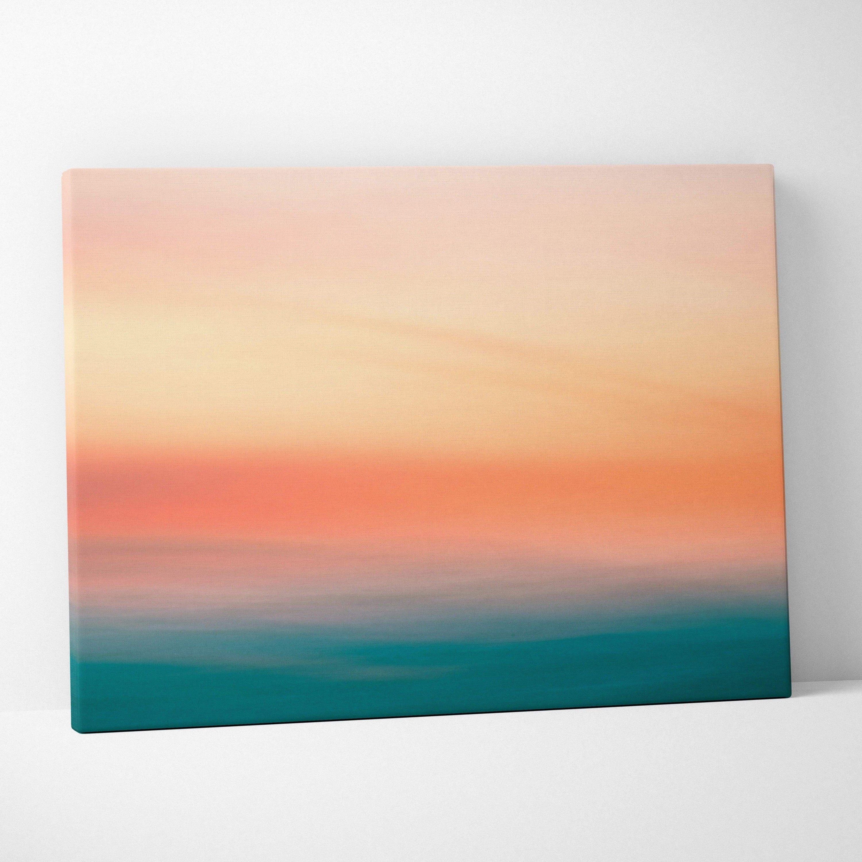 Minimalist abstract seascape sunset gradient canvas in peach coral teal