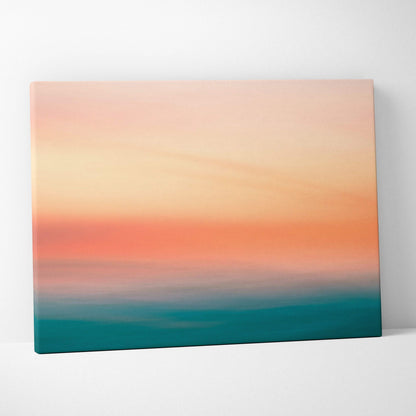 Minimalist abstract seascape sunset gradient canvas in peach coral teal