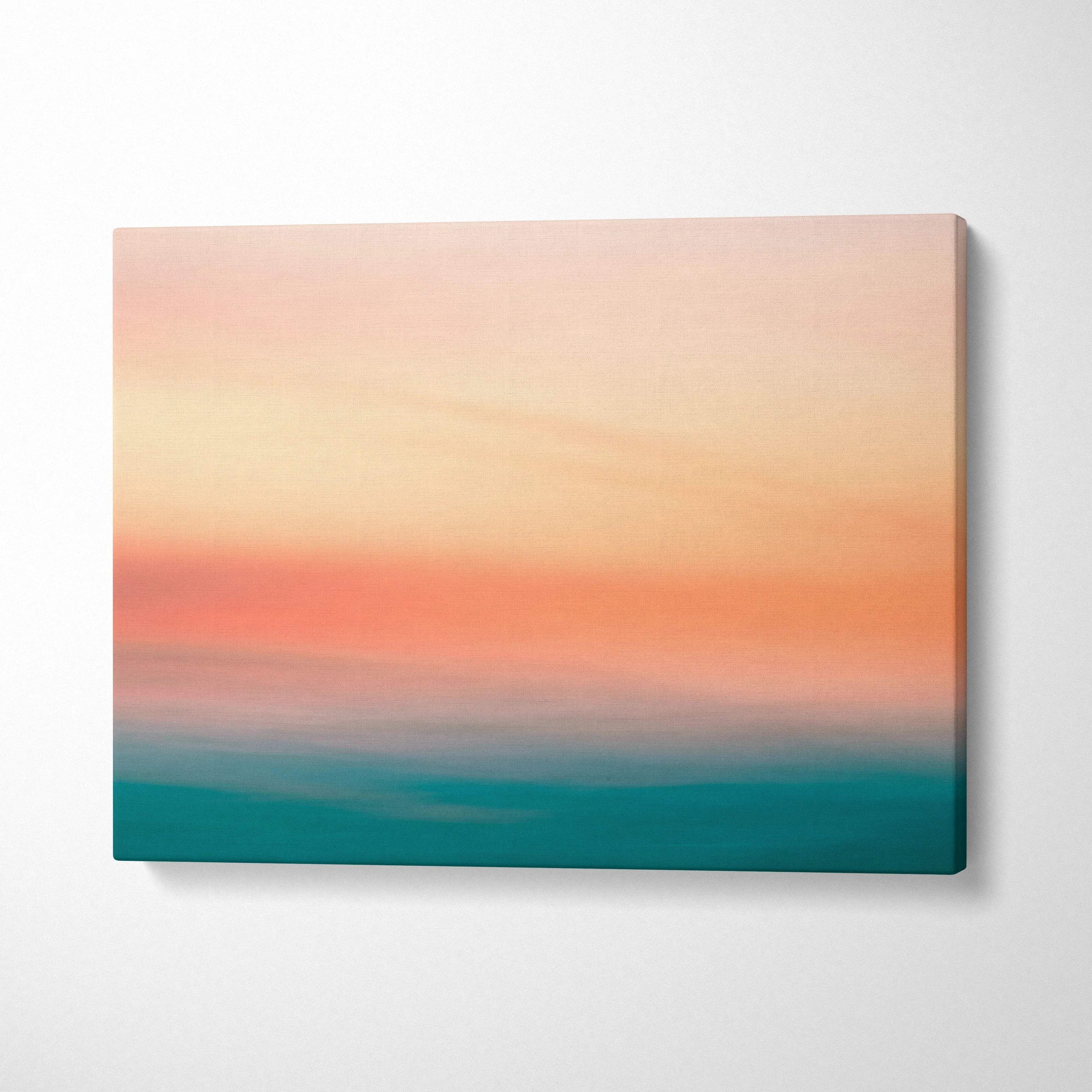Minimalist abstract seascape sunset gradient canvas in peach coral teal