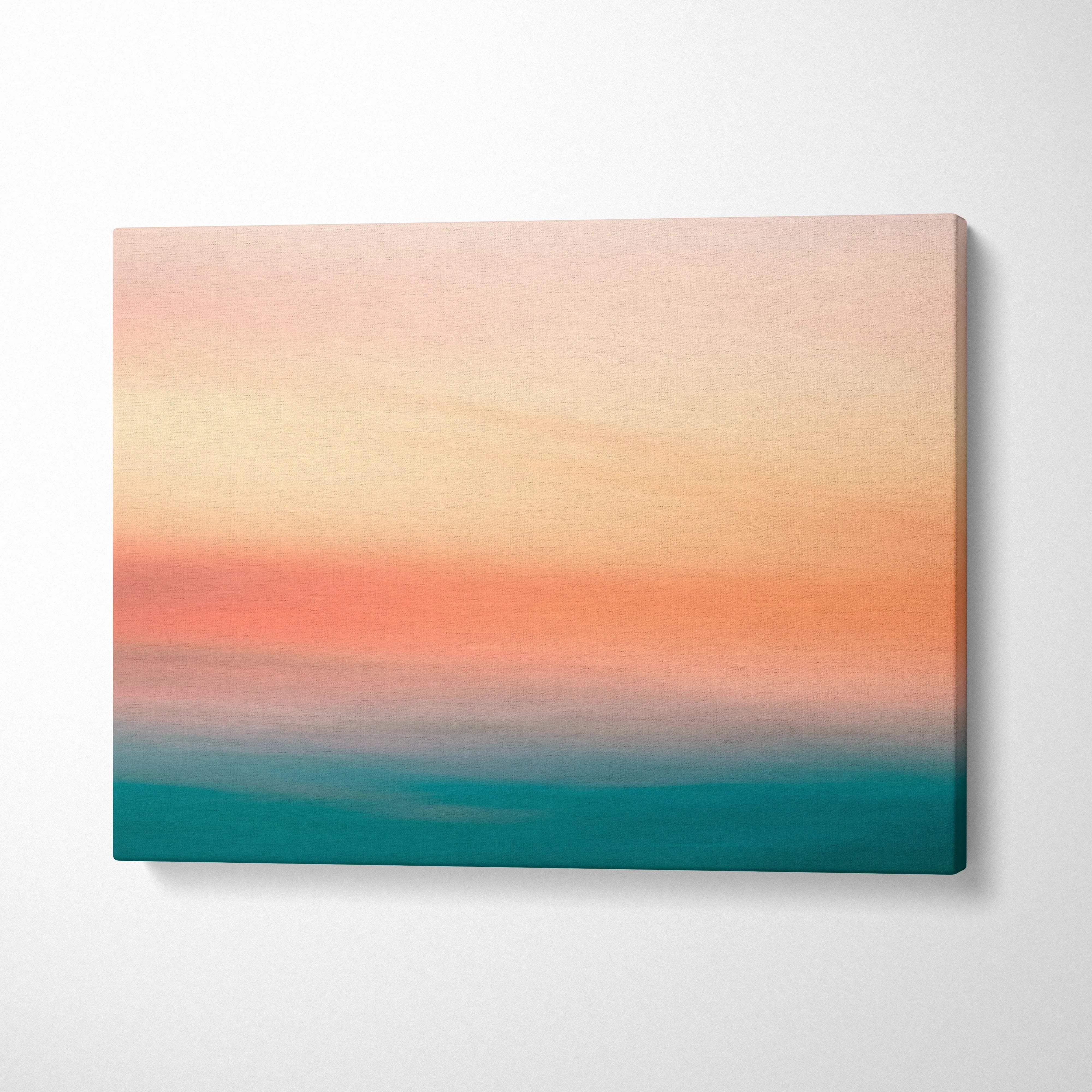 Minimalist abstract seascape sunset gradient canvas in peach coral teal