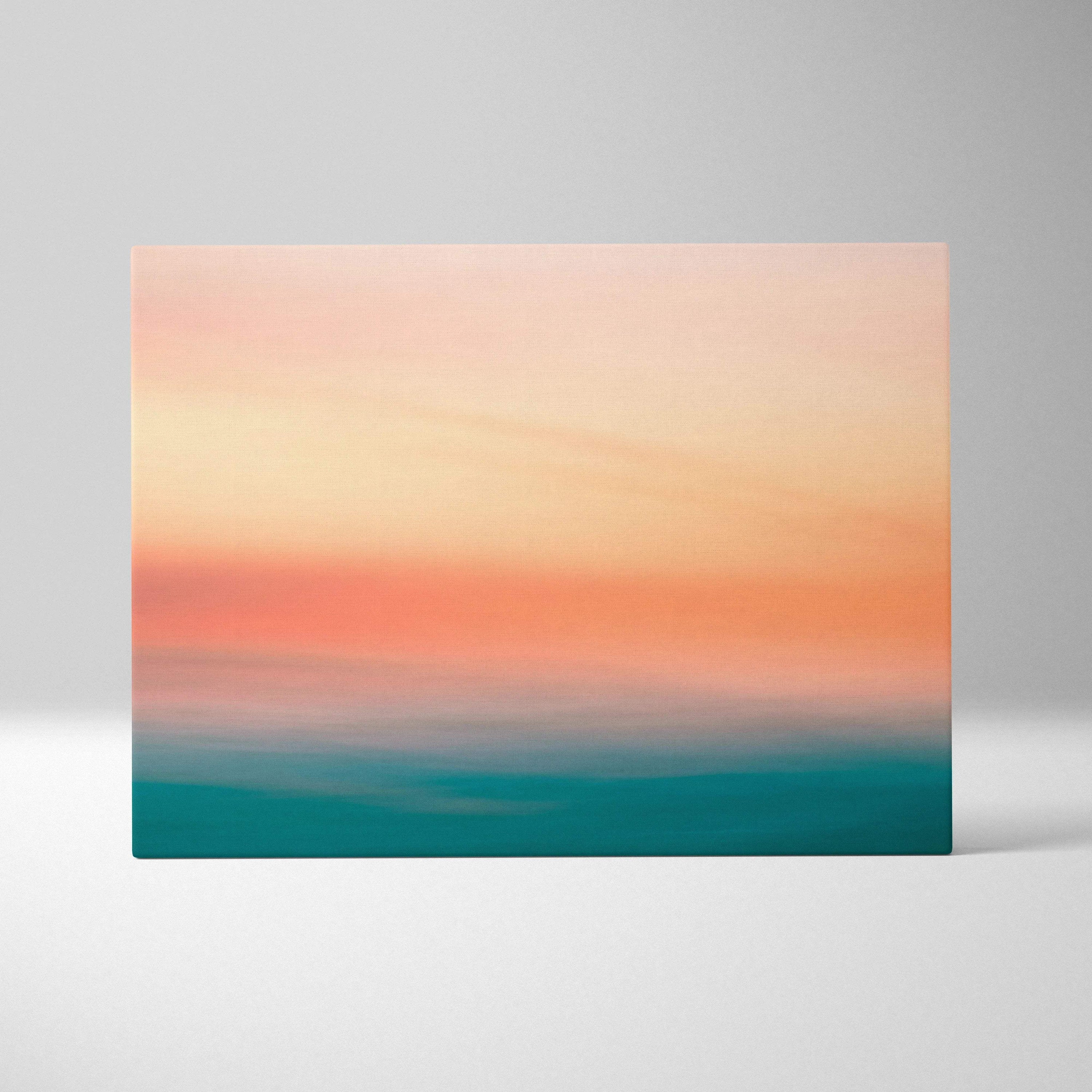 Minimalist peach to orange sunset gradient over teal ocean canvas print