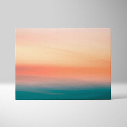 Minimalist peach to orange sunset gradient over teal ocean canvas print