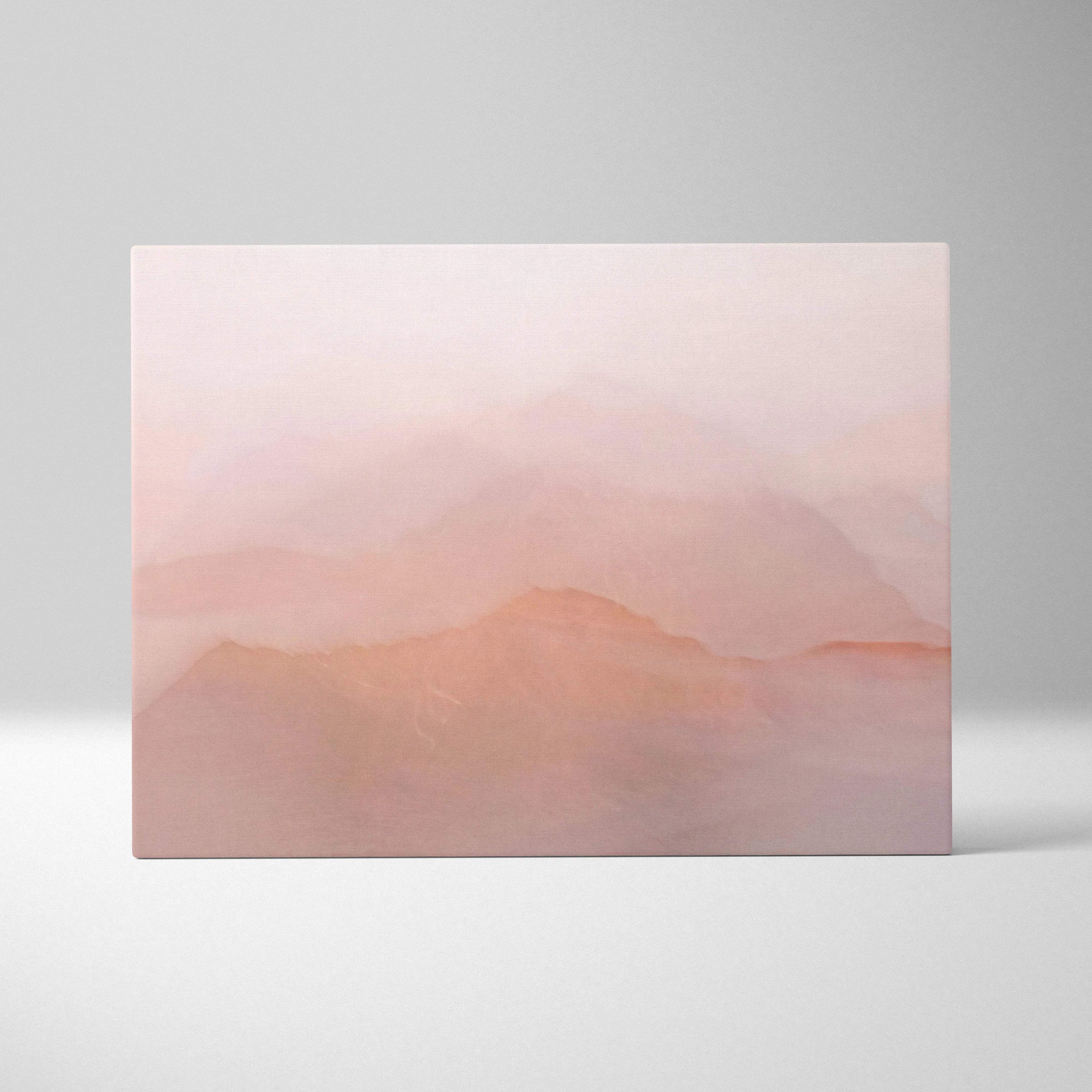 Abstract misty mountain canvas wall art in soft blush pink peach tones