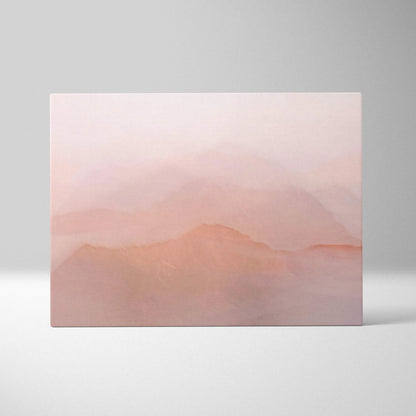 Abstract misty mountain canvas wall art in soft blush pink peach tones