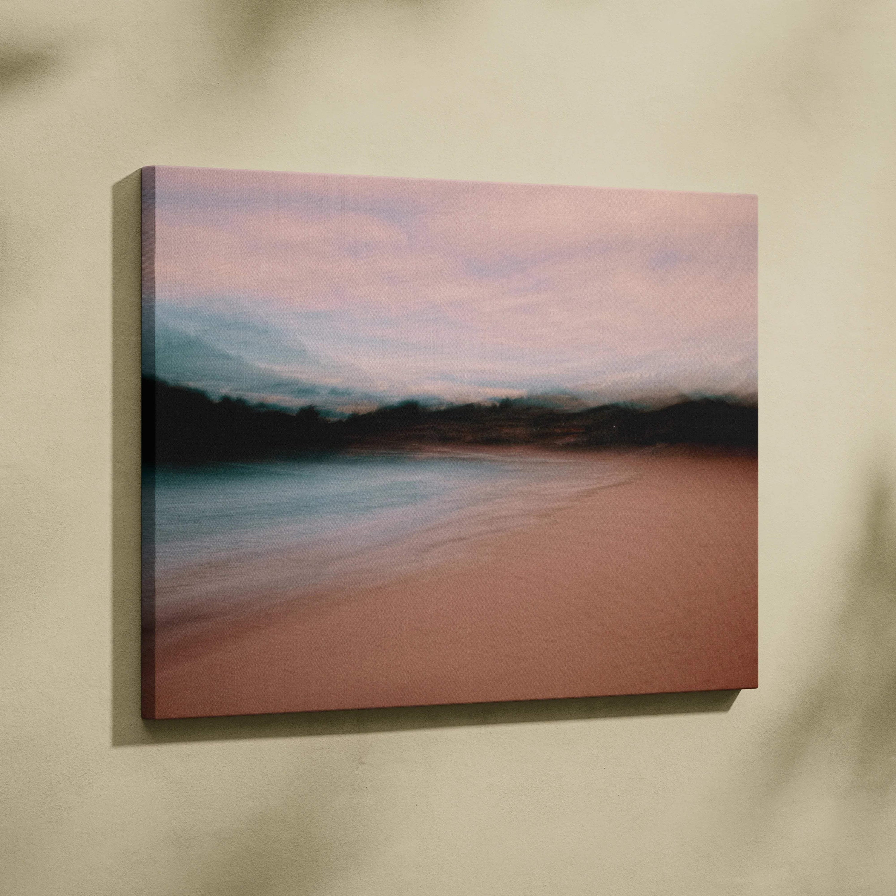 Dreamy pink teal beach seascape canvas print with textured finish