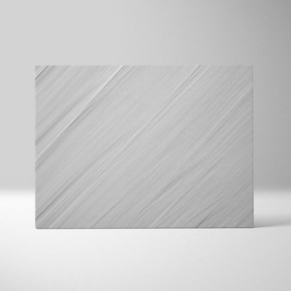 Minimalist white marble slab canvas wall art with silver gray diagonal veining