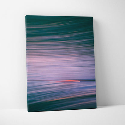 Abstract ocean seascape canvas print in teal, green, pink sunset tones