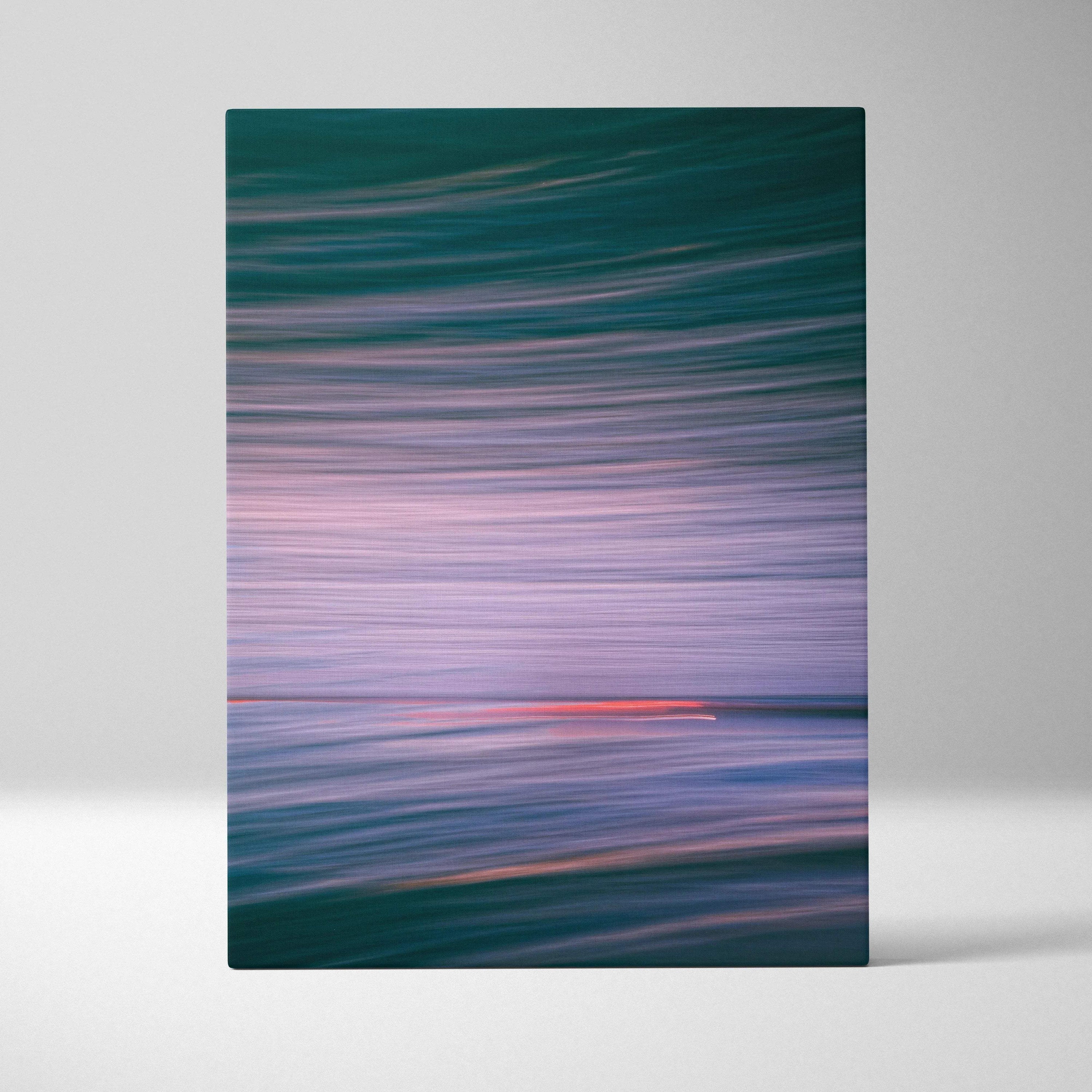 Abstract ocean seascape canvas with teal pink blur streaks