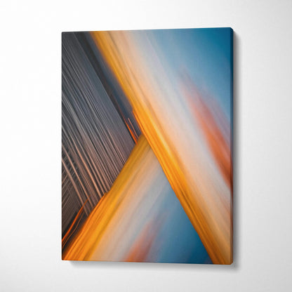 Abstract city skyline motion blur sunset canvas in orange blue tones