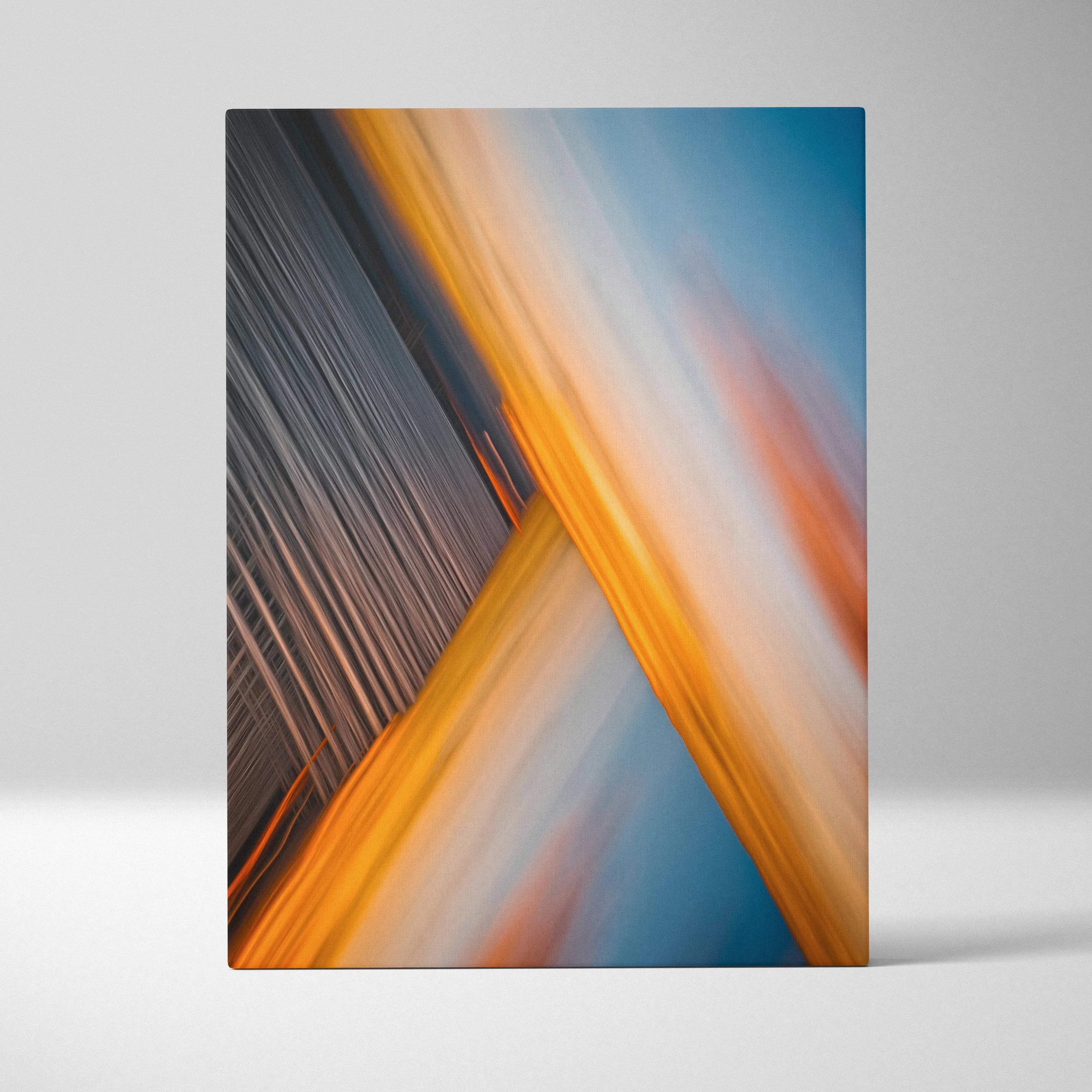 Abstract city skyline motion blur sunset canvas in orange blue tones