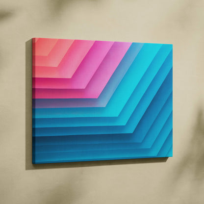 Vibrant abstract canvas with neon pink to teal chevron stripes