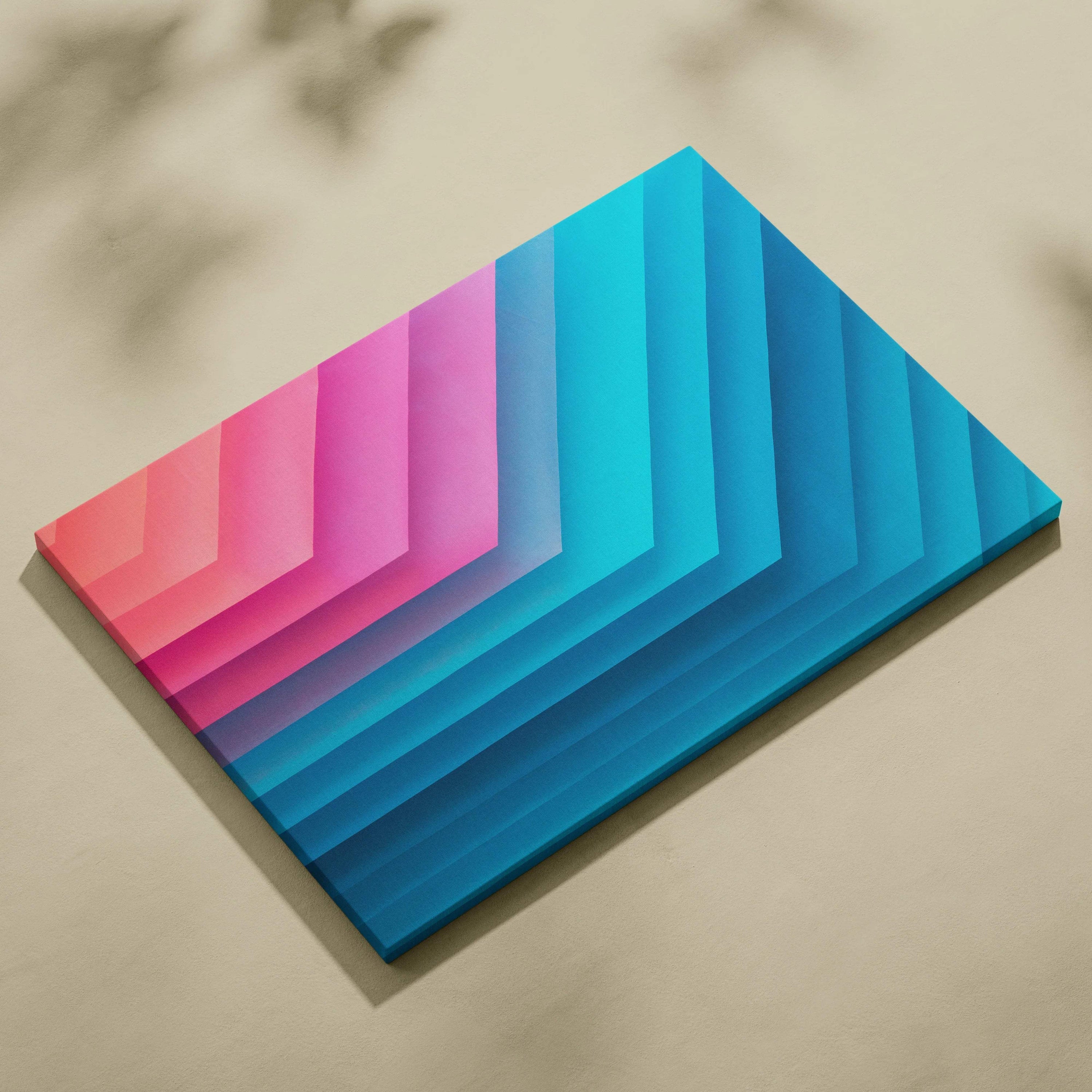 Vibrant pink to teal blue gradient chevron stripes canvas wall art