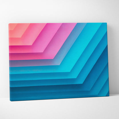 Vibrant abstract canvas with neon pink to teal chevron gradient stripes