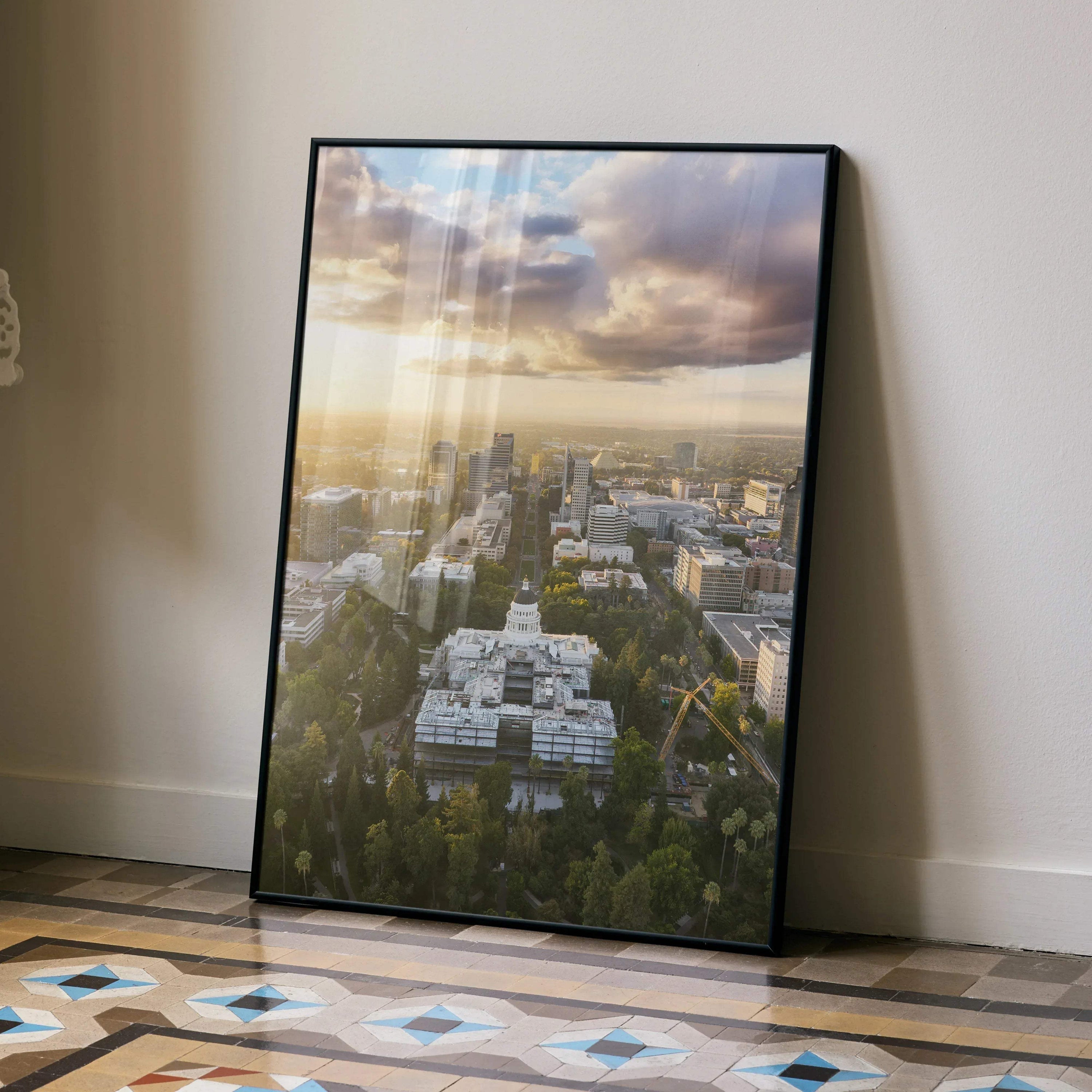 Vibrant City Sunset Wall Art Poster Print | Vertical - Throttle Designs