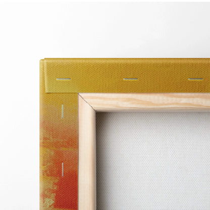 Golden-yellow textured canvas frame with wood border and energetic orange yellow teal brush strokes
