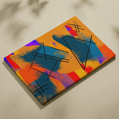 Bold abstract expressionist canvas wall art in orange teal purple red