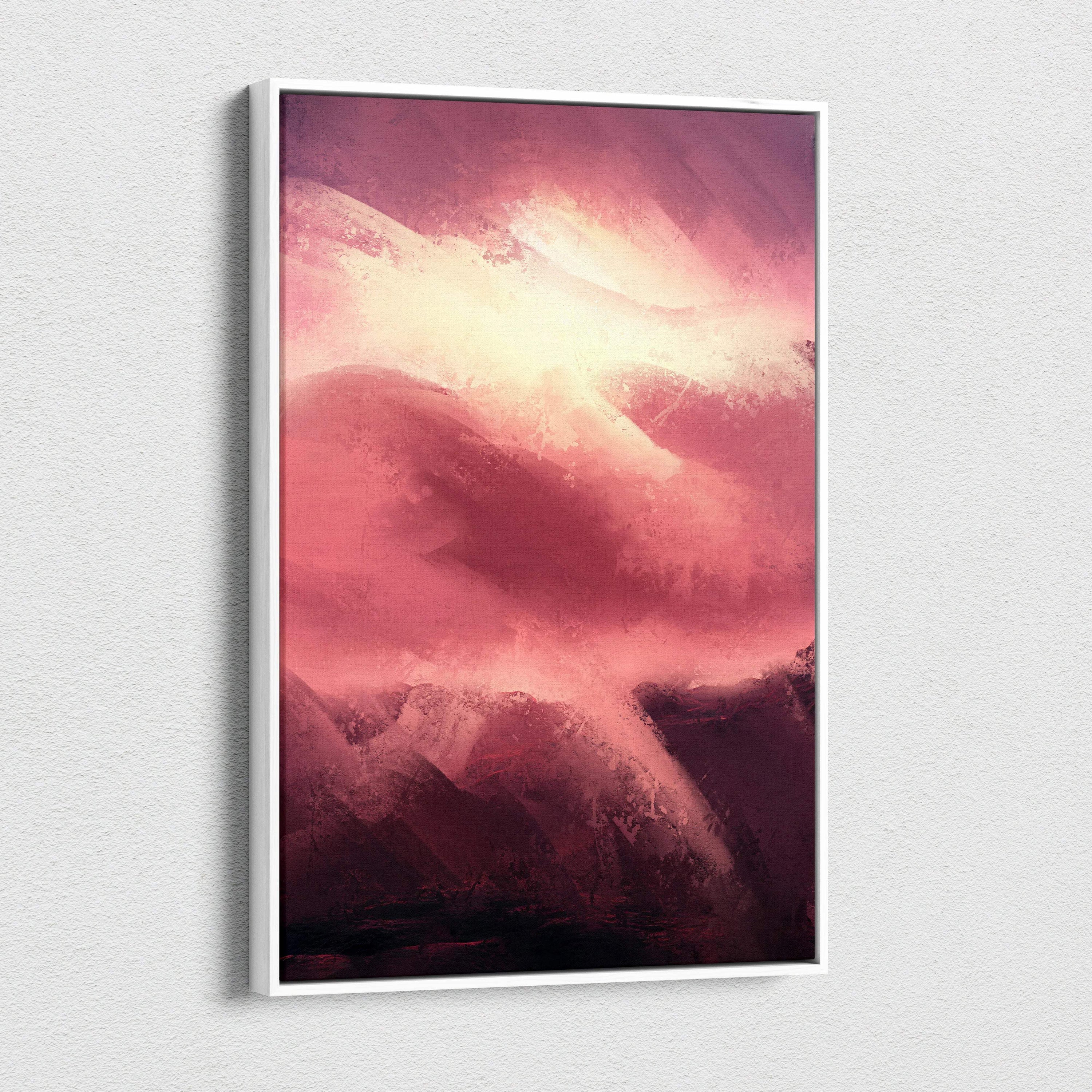 Vibrant abstract pink and burgundy landscape canvas wall art with glowing dreamy mood