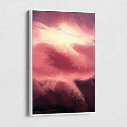Vibrant abstract pink and burgundy landscape canvas wall art with glowing dreamy mood