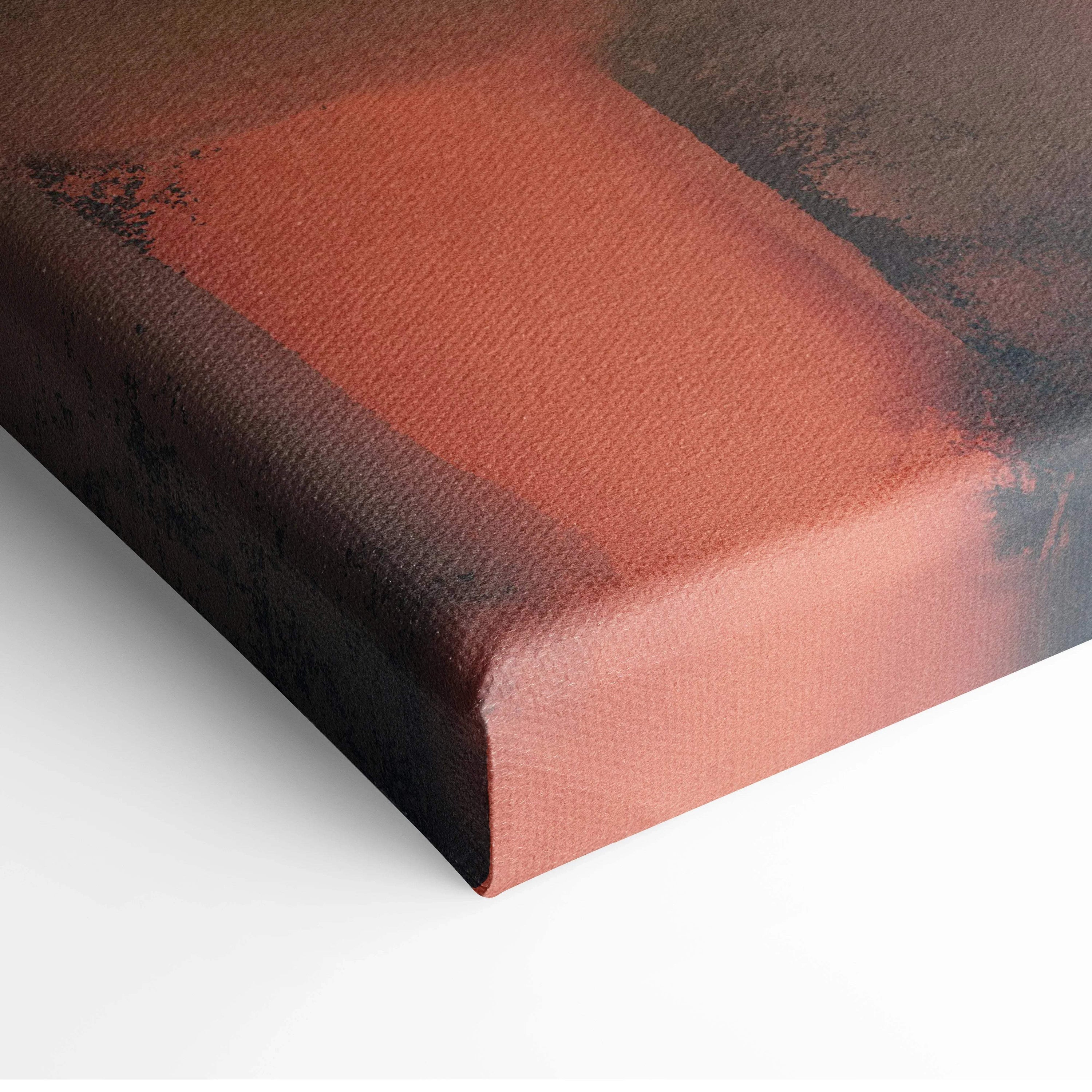 Moody abstract geometric canvas wall art with bold burnt orange, navy, and black blocks