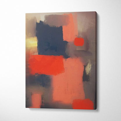 Moody abstract geometric canvas wall art with bold orange navy blocks