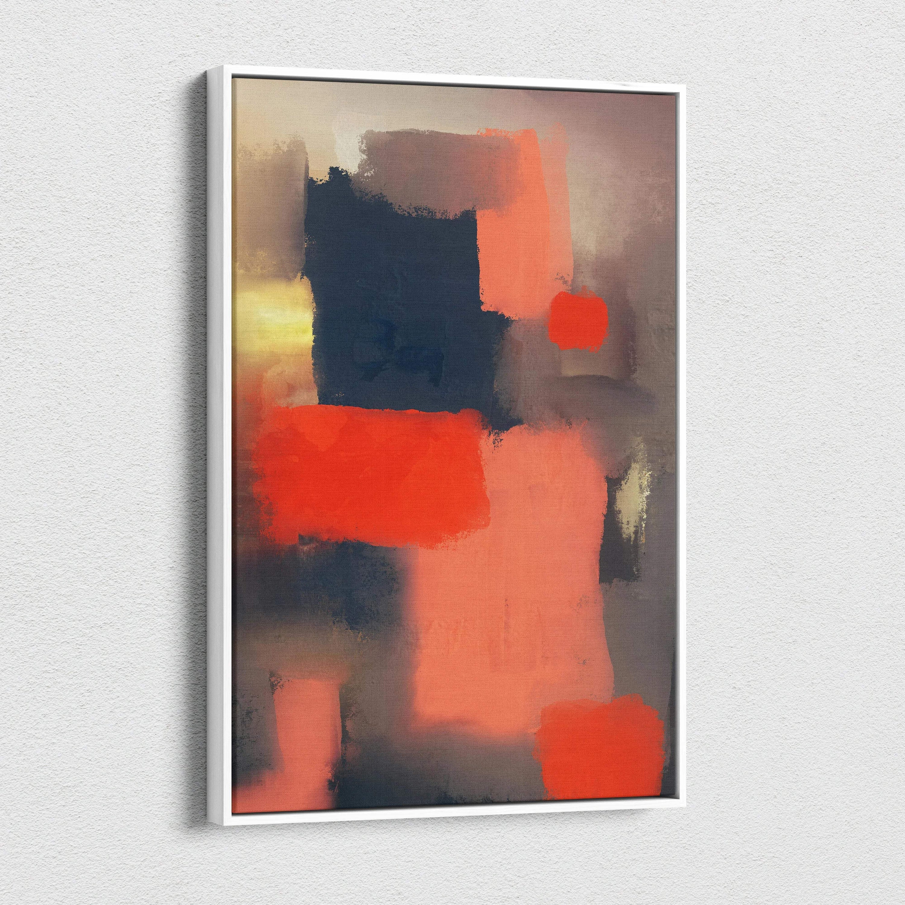 Moody abstract geometric canvas wall art with bold red navy blocks