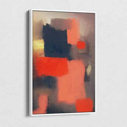 Moody abstract geometric canvas wall art with bold red navy blocks