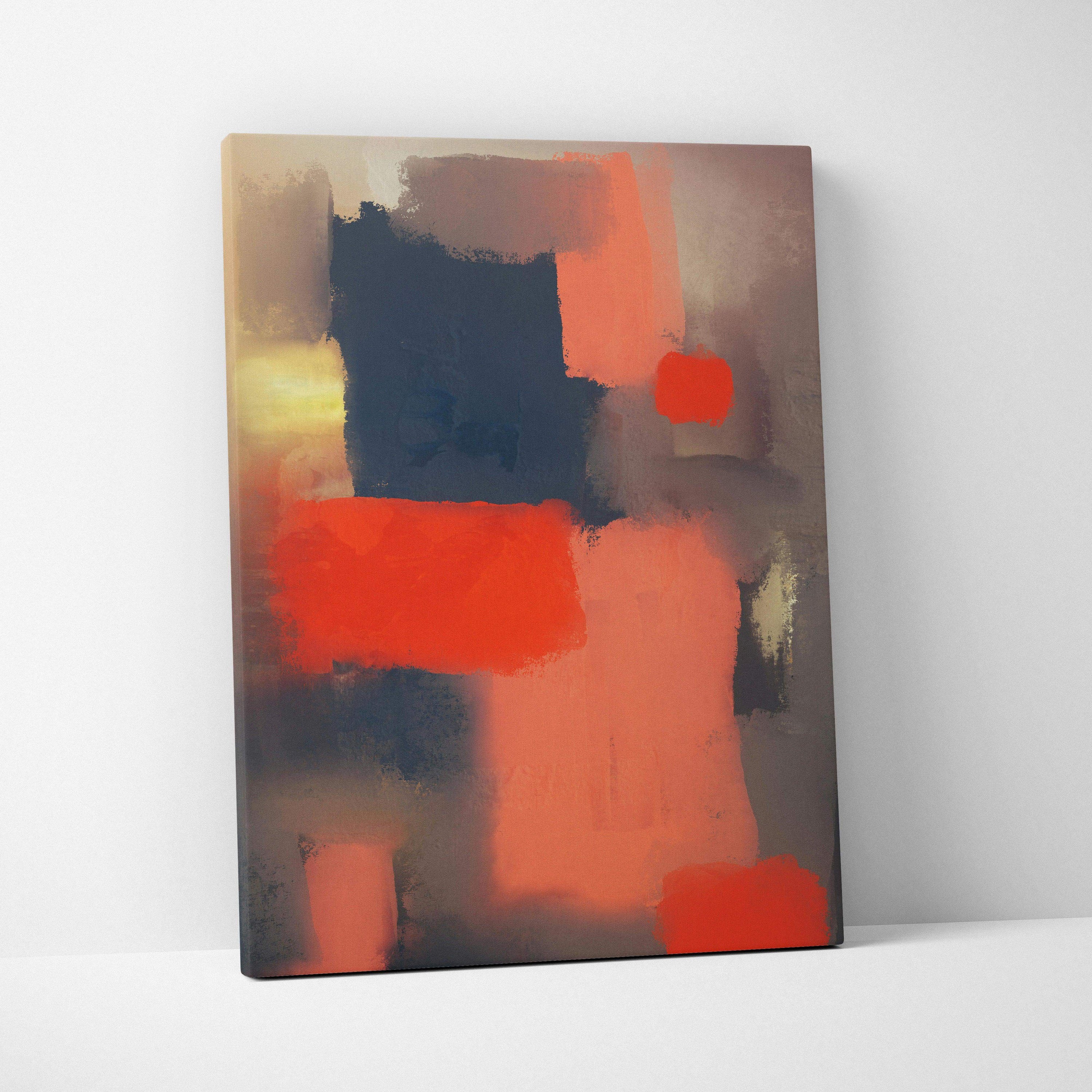 Moody abstract geometric canvas wall art with bold burnt orange navy blocks