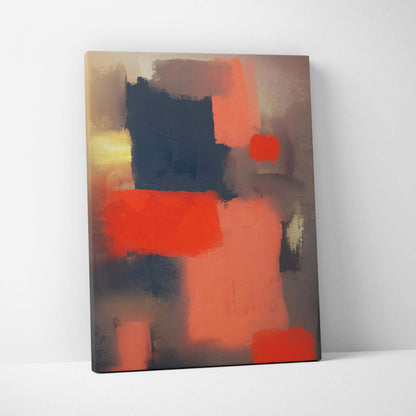Moody abstract geometric canvas wall art with bold burnt orange navy blocks