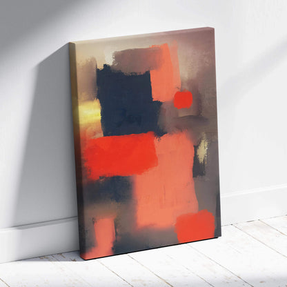 Moody abstract geometric canvas wall art with bold red navy blocks