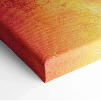 Abstract expressionist canvas wall art in fiery orange red glow with teal backdrop