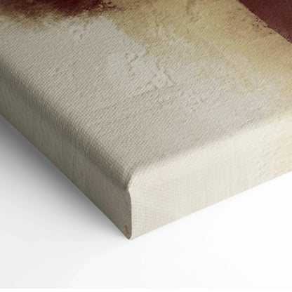 Abstract geometric canvas art with deep red beige blocks textured warm earth tones