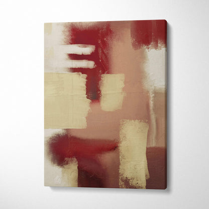 Abstract geometric painting with deep red beige blocks textured canvas wall art
