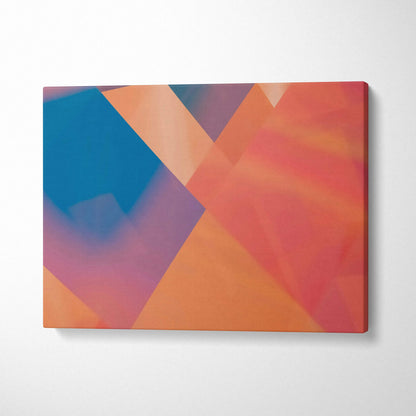 Vibrant geometric polygon canvas art in coral peach pink teal purple hues