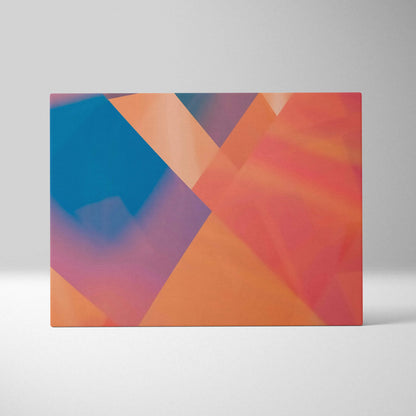 Geometric polygon canvas wall art in coral peach pink deep blue