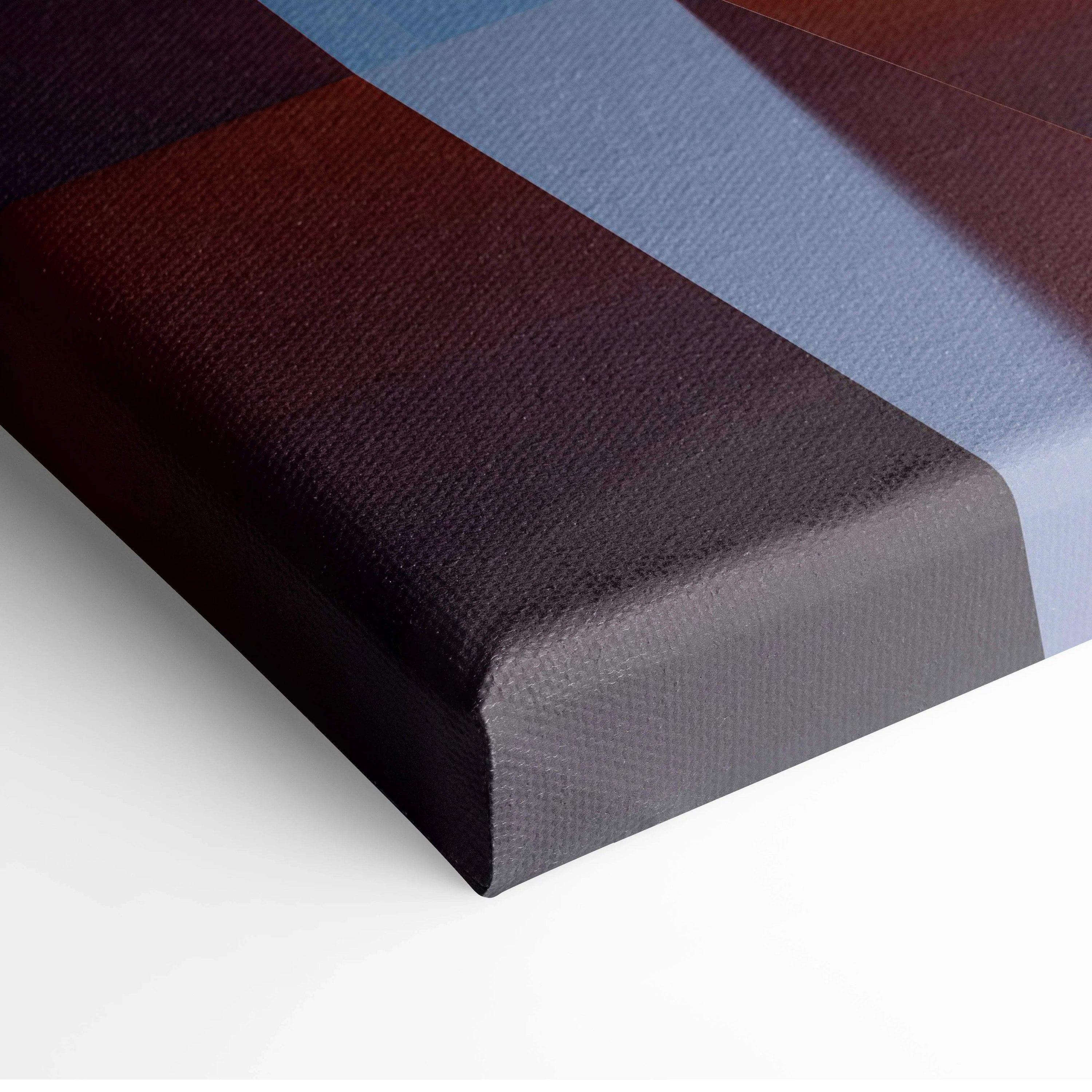 Textured burgundy and muted blue abstract canvas art with bold navy columns