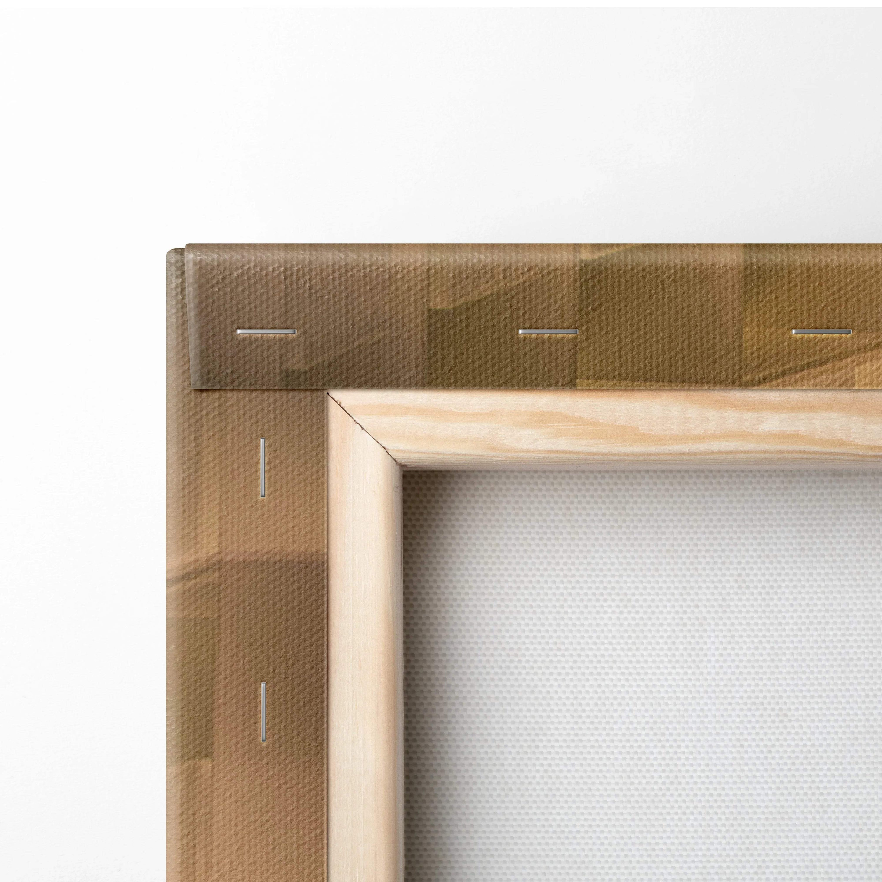 Light wood canvas frame with stitched brown fabric border