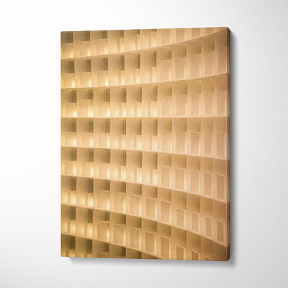 Modern curved geometric canvas wall art in warm beige golden tones