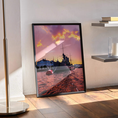 Vibrant City Harbor Sunset Art Print Poster | Vertical - Throttle Designs