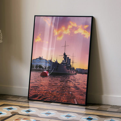 Vibrant City Harbor Sunset Art Print Poster | Vertical - Throttle Designs