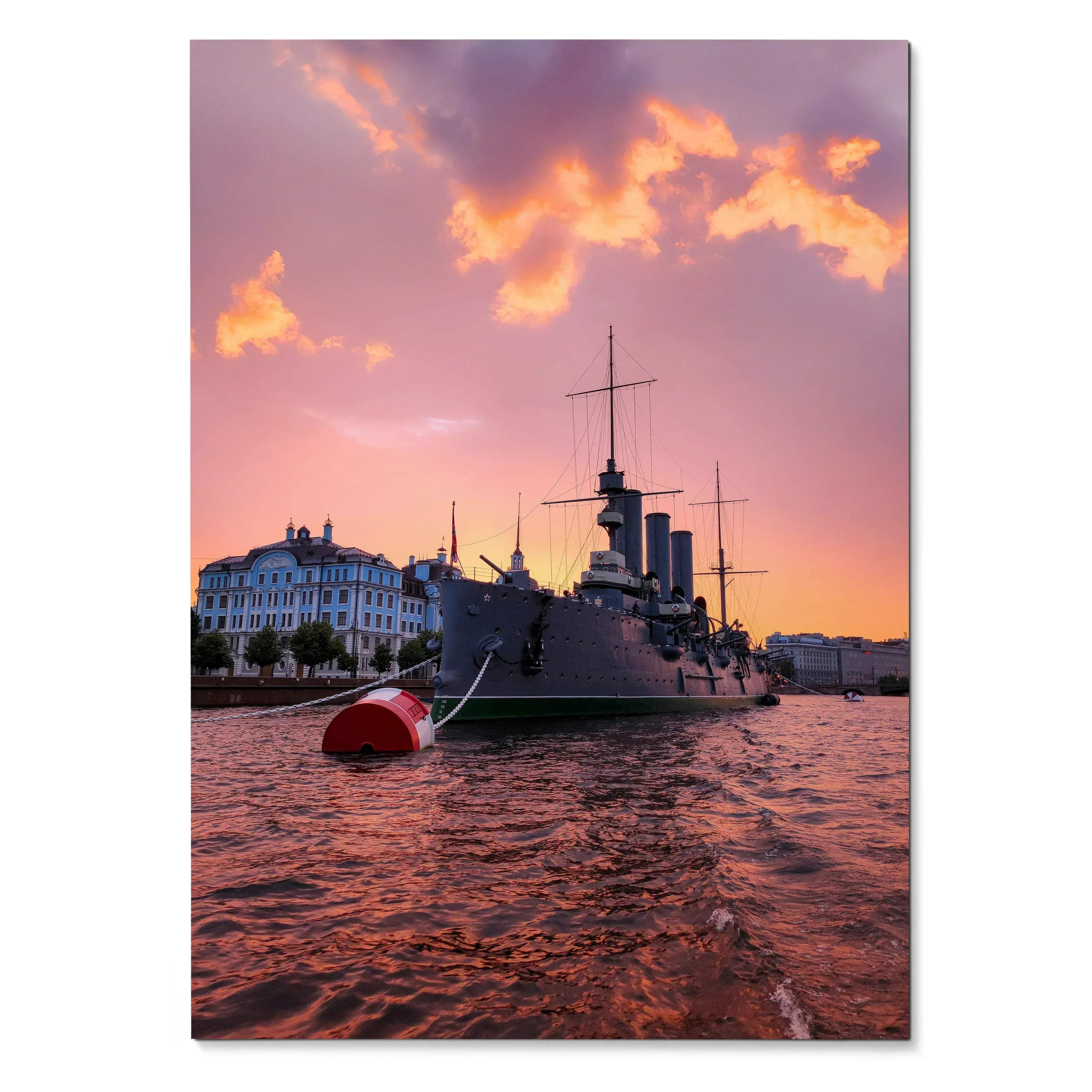 Vibrant City Harbor Sunset Art Print Poster | Vertical - Throttle Designs