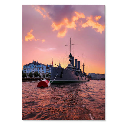 Vibrant City Harbor Sunset Art Print Poster | Vertical - Throttle Designs
